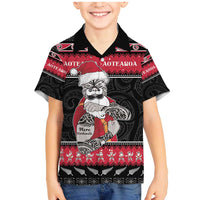 New Zealand Santa Tiki Christmas Family Matching Mermaid Dress and Hawaiian Shirt Meri Kirihimete LT05 Son's Shirt Black - Polynesian Pride