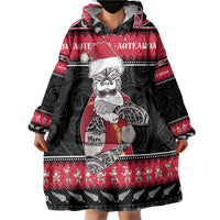 New Zealand Santa Tiki Christmas Wearable Blanket Hoodie Meri Kirihimete LT05 - Polynesian Pride