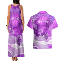 Personalised Pasifika Festival Couples Matching Tank Maxi Dress and Hawaiian Shirt Violet Tropical Turtle LT05 - Polynesian Pride