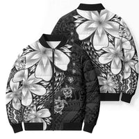 Polynesia Romantic Valentine Bomber Puffer Jacket Sea Turtle Couple With Black Plumeria