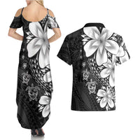 Polynesia Romantic Valentine Couples Matching Summer Maxi Dress and Hawaiian Shirt Sea Turtle Couple With Black Plumeria