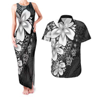 Polynesia Romantic Valentine Couples Matching Tank Maxi Dress and Hawaiian Shirt Sea Turtle Couple With Black Plumeria
