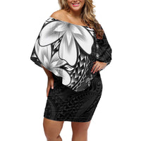 Polynesia Romantic Valentine Family Matching Off Shoulder Short Dress and Hawaiian Shirt Sea Turtle Couple With Black Plumeria LT05 Mom's Dress Black - Polynesian Pride