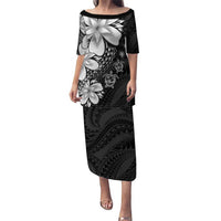 Polynesia Romantic Valentine Family Matching Puletasi and Hawaiian Shirt Sea Turtle Couple With Black Plumeria LT05 Mom's Dress Black - Polynesian Pride