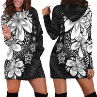 Polynesia Romantic Valentine Hoodie Dress Sea Turtle Couple With Black Plumeria