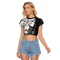 Polynesia Romantic Valentine Raglan Cropped T Shirt Sea Turtle Couple With Black Plumeria