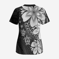 Polynesia Romantic Valentine Scrub Top Sea Turtle Couple With Black Plumeria