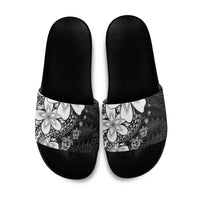 Polynesia Romantic Valentine Slide Sandals Sea Turtle Couple With Black Plumeria