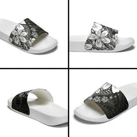 Polynesia Romantic Valentine Slide Sandals Sea Turtle Couple With Black Plumeria