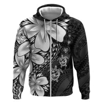 Polynesia Romantic Valentine Zip Hoodie Sea Turtle Couple With Black Plumeria