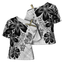 Polynesia Romantic Valentine Cross Shoulder Shirt Sea Turtle Couple With White Plumeria
