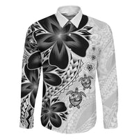 Polynesia Romantic Valentine Family Matching Off Shoulder Maxi Dress and Hawaiian Shirt Sea Turtle Couple With White Plumeria LT05 Dad's Shirt - Long Sleeve White - Polynesian Pride