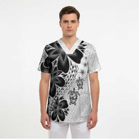 Polynesia Romantic Valentine Scrub Top Sea Turtle Couple With White Plumeria
