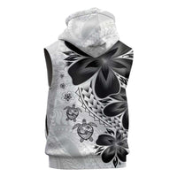Polynesia Romantic Valentine Sleeveless Hoodie Sea Turtle Couple With White Plumeria