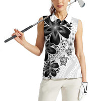 Polynesia Romantic Valentine Women Sleeveless Polo Shirt Sea Turtle Couple With White Plumeria