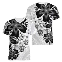 Polynesia Romantic Valentine Women V-Neck T-Shirt Sea Turtle Couple With White Plumeria