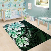 Polynesia Romantic Valentine Area Rug Sea Turtle Couple With Aqua Gradient Plumeria