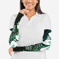 Polynesia Romantic Valentine Arm Sleeves Sea Turtle Couple With Aqua Gradient Plumeria