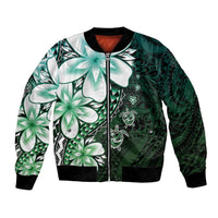 Polynesia Romantic Valentine Bomber Jacket Sea Turtle Couple With Aqua Gradient Plumeria