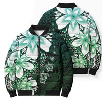 Polynesia Romantic Valentine Bomber Puffer Jacket Sea Turtle Couple With Aqua Gradient Plumeria