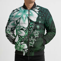 Polynesia Romantic Valentine Bomber Puffer Jacket Sea Turtle Couple With Aqua Gradient Plumeria