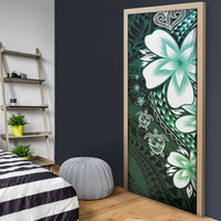 Polynesia Romantic Valentine Door Cover Sea Turtle Couple With Aqua Gradient Plumeria