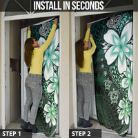 Polynesia Romantic Valentine Door Cover Sea Turtle Couple With Aqua Gradient Plumeria