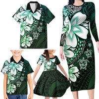 Polynesia Romantic Valentine Family Matching Long Sleeve Bodycon Dress and Hawaiian Shirt Sea Turtle Couple With Aqua Gradient Plumeria LT05 - Polynesian Pride