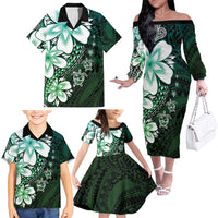 Polynesia Romantic Valentine Family Matching Off The Shoulder Long Sleeve Dress and Hawaiian Shirt Sea Turtle Couple With Aqua Gradient Plumeria LT05 - Polynesian Pride