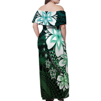 Polynesia Romantic Valentine Family Matching Off Shoulder Maxi Dress and Hawaiian Shirt Sea Turtle Couple With Aqua Gradient Plumeria LT05 - Polynesian Pride