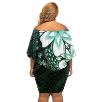 Polynesia Romantic Valentine Family Matching Off Shoulder Short Dress and Hawaiian Shirt Sea Turtle Couple With Aqua Gradient Plumeria LT05 - Polynesian Pride