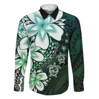 Polynesia Romantic Valentine Family Matching Summer Maxi Dress and Hawaiian Shirt Sea Turtle Couple With Aqua Gradient Plumeria LT05 Dad's Shirt - Long Sleeve Aqua - Polynesian Pride