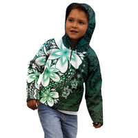 Polynesia Romantic Valentine Kid Hoodie Sea Turtle Couple With Aqua Gradient Plumeria