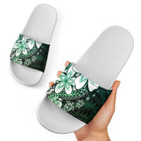 Polynesia Romantic Valentine Slide Sandals Sea Turtle Couple With Aqua Gradient Plumeria