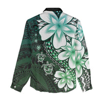 Polynesia Romantic Valentine Women Casual Shirt Sea Turtle Couple With Aqua Gradient Plumeria