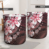 Polynesia Romantic Valentine Laundry Basket Sea Turtle Couple With Red Gradient Plumeria