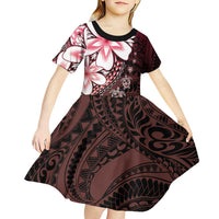 Polynesia Romantic Valentine Kid Short Sleeve Dress Sea Turtle Couple With Red Gradient Plumeria