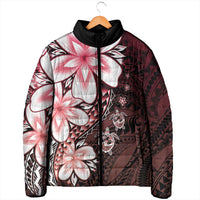 Polynesia Romantic Valentine Padded Jacket Sea Turtle Couple With Red Gradient Plumeria
