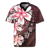 Polynesia Romantic Valentine Rugby Jersey Sea Turtle Couple With Red Gradient Plumeria