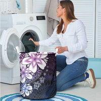 Polynesia Romantic Valentine Laundry Basket Sea Turtle Couple With Purple Gradient Plumeria