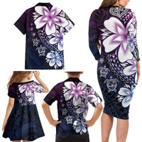 Polynesia Romantic Valentine Family Matching Long Sleeve Bodycon Dress and Hawaiian Shirt Sea Turtle Couple With Purple Gradient Plumeria LT05 - Polynesian Pride
