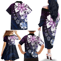 Polynesia Romantic Valentine Family Matching Off The Shoulder Long Sleeve Dress and Hawaiian Shirt Sea Turtle Couple With Purple Gradient Plumeria LT05 - Polynesian Pride