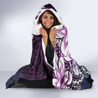 Polynesia Romantic Valentine Hooded Blanket Sea Turtle Couple With Purple Gradient Plumeria