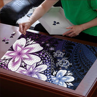 Polynesia Romantic Valentine Puzzle Sea Turtle Couple With Purple Gradient Plumeria