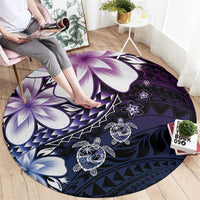 Polynesia Romantic Valentine Round Carpet Sea Turtle Couple With Purple Gradient Plumeria