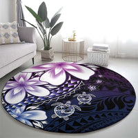 Polynesia Romantic Valentine Round Carpet Sea Turtle Couple With Purple Gradient Plumeria