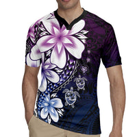 Polynesia Romantic Valentine Rugby Jersey Sea Turtle Couple With Purple Gradient Plumeria
