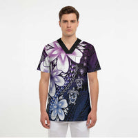 Polynesia Romantic Valentine Scrub Top Sea Turtle Couple With Purple Gradient Plumeria