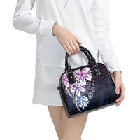 Polynesia Romantic Valentine Shoulder Handbag Sea Turtle Couple With Purple Gradient Plumeria