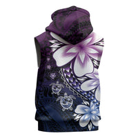 Polynesia Romantic Valentine Sleeveless Hoodie Sea Turtle Couple With Purple Gradient Plumeria